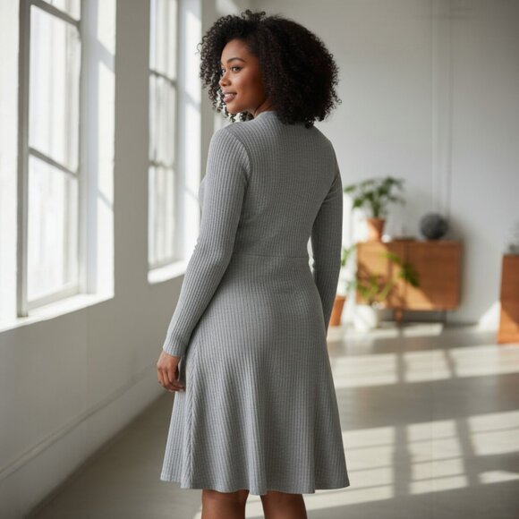 Pink Rose Grey Ribbed Knit Button Accent Sweater Midi Dress Fall Winter XL - Picture 3 of 7